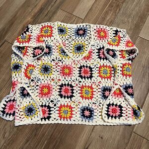 Anthropologie Saachi Crocket Colorblock Granny Square Poncho OS EUC